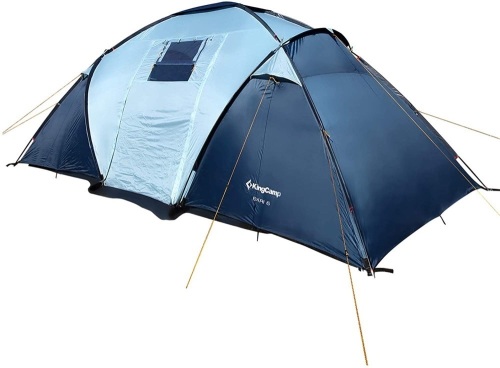 KingCamp 6 Person 2-in-1 Outdoor Camping Tent with Carry Bag, 3 Seasons, Navy/Grey - Appears New in Damaged Box   - Lot 538