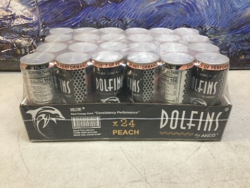 Dolfins by AKCO Peach Energy Drink, 24 Pack - New - Lot 814