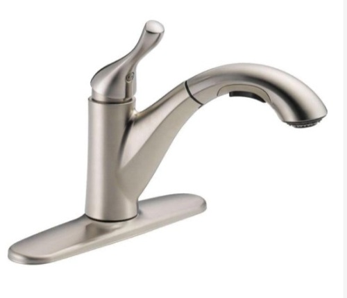 Delta Grant Single-Handle Pull-Out Sprayer Kitchen Faucet In Stainless - Appears New in Damaged Box  - Lot 820