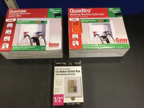 Lot of (2) Quadtro Washing Machine Outlet Boxes & (1) Ice Maker Outlet Box with Hammer Arrestor - Appear New  - Lot 609