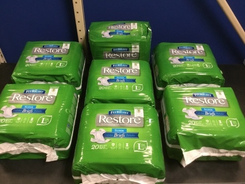 Lot of (7) FitRight Restore Super Absorbent Incontinence Briefs, Large - Appear New - Lot 268