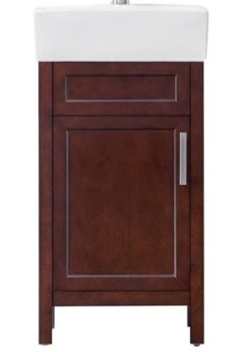 Arvesen 18 in. W x 12 in. D Vanity in Tobacco with Ceramic Vanity Top in White with White Sink - Appears New  - Lot 276