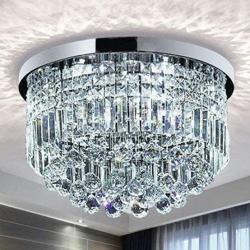 Saint Mossi Modern K9 Crystal Raindrop Chandelier Lighting Flush Mount LED 11" x 20" - Appears New  - Lot 331