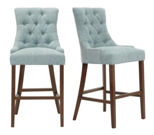 Bakerford Walnut Finish Upholstered Bar Stool with Back and Aloe Green Seat, Set of 2 - Appears New  - Lot 265