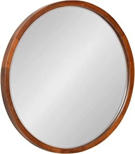McLean Round Wood Framed Mirror Walnut Brown 24" - Appears New  - Lot 300
