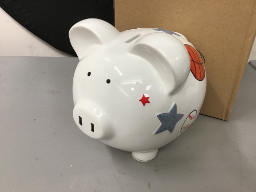 Child to Cherish Ceramic Piggy Bank, Sports Design - Appears New  - Lot 132