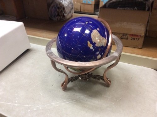 Blue Lapis Tripod Gemstone World Globe - Appears New, Needs Adjusted - Lot 608