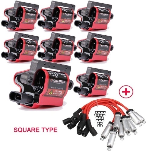 Ignition Coils and Wires Set Includes 8 Pieces D581,UF271 Coil Packs and 748GG 8 Pieces 8mm Spark Plug Wires Fits for CHEVY GMC CADILLAC 4.8L 5.3L 6.0L 8.1L Square Type - Appears New   - Lot 1018