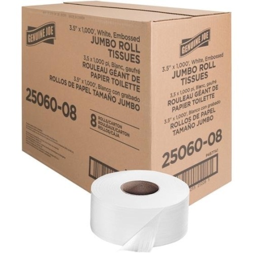 Genuine Joe Jumbo Roll 2-Ply Bath Tissue, 3.5" x 1000', 8 Rolls - New - Lot 846