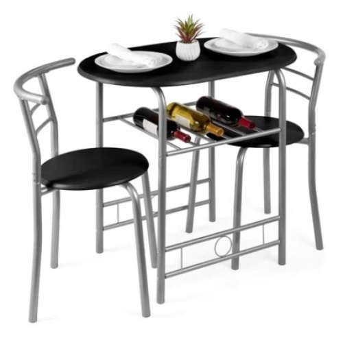 3-Piece Wooden Dining Set, Black/Silver