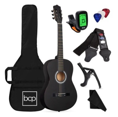 Beginner Acoustic Guitar Set, 38in, Matte Black