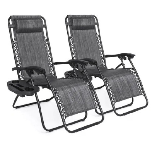 Set of 2 Adjustable Zero Gravity Patio Chair Recliners, Gray