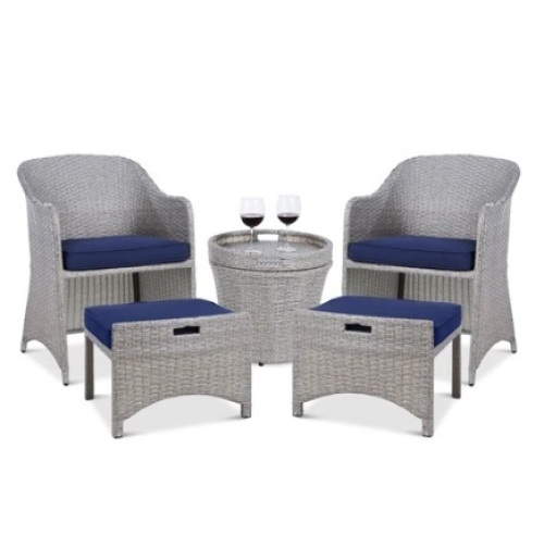 5-Piece Outdoor Wicker Bistro Set, Gray/Navy