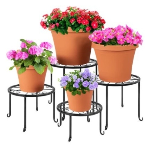 Set of 4 Indoor Outdoor Metal Nesting Plant Stands, Flowerpot Holders