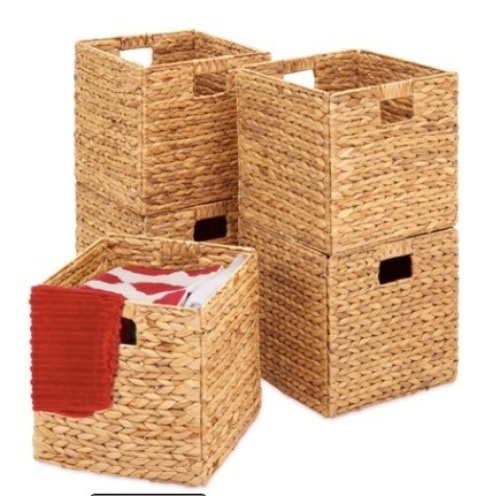 Set of 5 Collapsible Hyacinth Storage Baskets, 12x12in