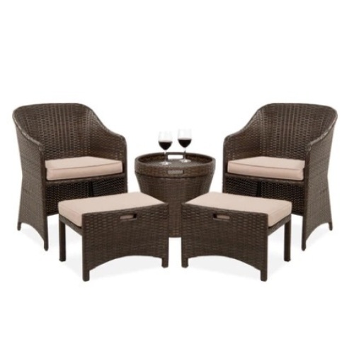 5-Piece Outdoor Wicker Bistro Set, Brown
