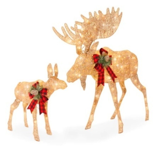 2-Piece Moose Family Lighted Outdoor Christmas Decoration Set w/ LED Lights