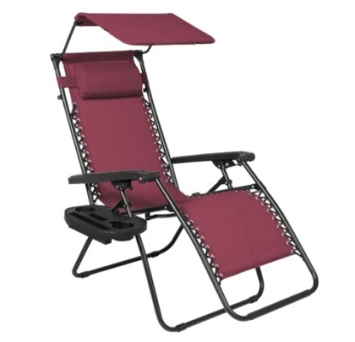 Folding Zero Gravity Recliner Patio Lounge Chair, Burgundy