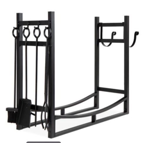 Steel Firewood Log Storage Rack & Tool Set, 34.25in