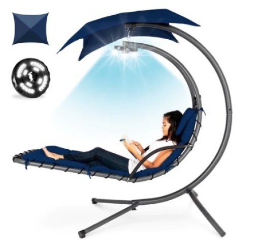 Hanging LED-Lit Curved Chaise Lounge Chair, Navy