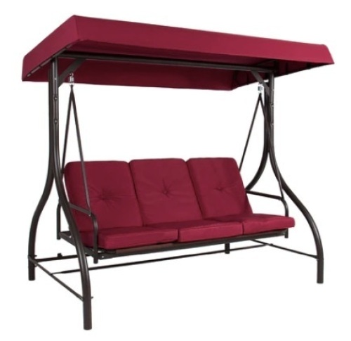 3-Seat Outdoor Canopy Swing Glider, Burgundy