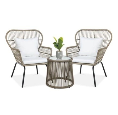 3-Piece Patio Wicker Conversation Bistro Set, Tan
