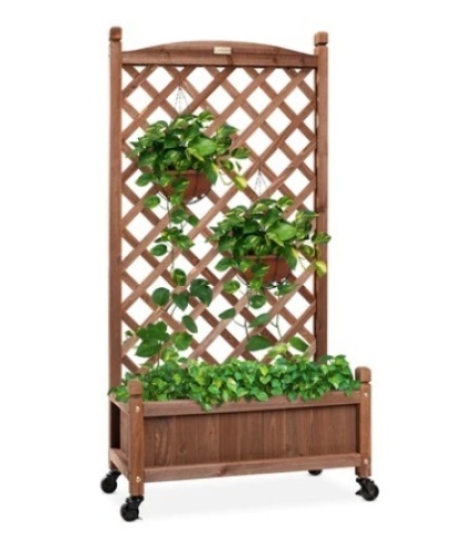 Wood Planter Box & Lattice Trellis, 60in