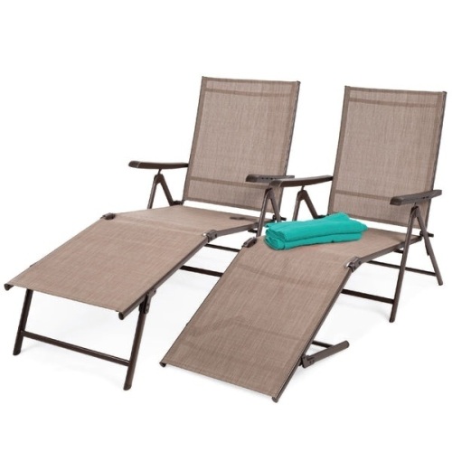 BCP. SKY  4931 :  Best Choice Products  Set Of 2  OutDoor  Patio  Chaise  lounge Chair  Adjustable  Folding  Pool Lounger  W / Steel Frame 