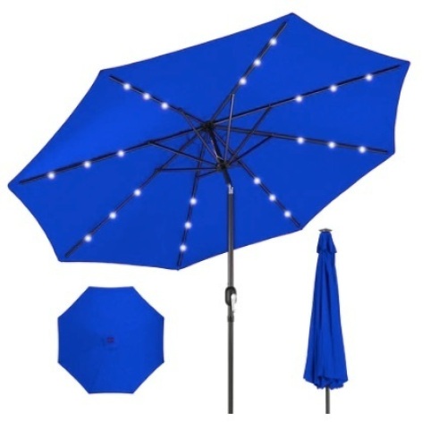 Solar LED Lighted Patio Umbrella, 10ft, Resort Blue
