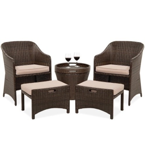 BCP. SKY. 5695- A  / 5695 - B  : 5 Piece  Outdoor Wicker  bistro Set W / Side Storage  Table 