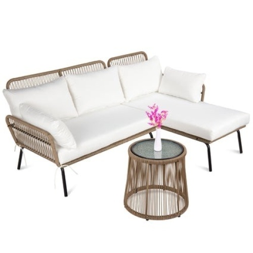 BCP. SKY. 5750 - A / 5750 - B  : Rope  Wooven Sectional  " L " Shape  Sofa  Set  W / Detachable  Lounger Table