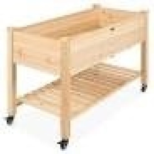 BCP. SKY. 5732 : Mobile  Raised  Garden Bed Elevated Wood Planter  W / Wheels And  Storage Shelf
