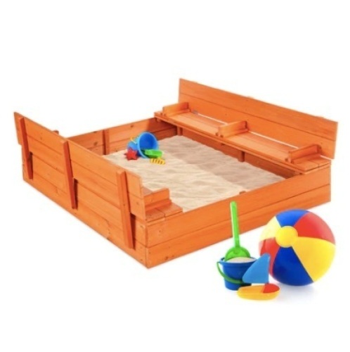 Kids Cedar Sandbox w/ Sand Screen, 2 Benches,  47x47in
