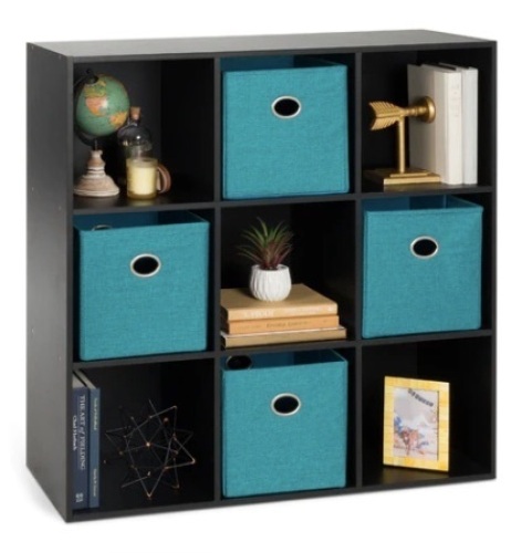9-Cube Bookshelf Storage Display w/ 3 Removable Panels, Customizable Design, Black