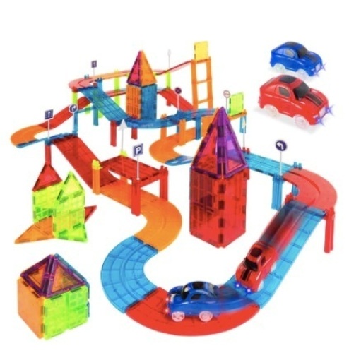 105-Piece Kids Magnetic Racetrack Tiles Set