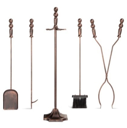 5-Piece Fireplace & Firepit Tool Set, Copper