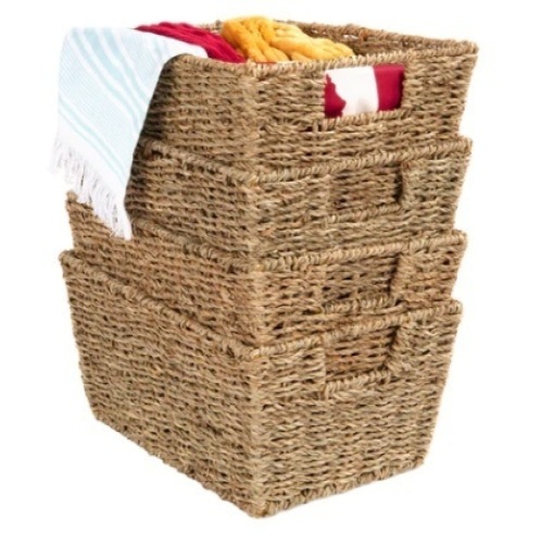 Set of 4 Seagrass Storage Tote Baskets