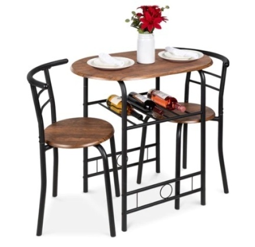 3-Piece Table & Chairs Dining Set, Black/Brown