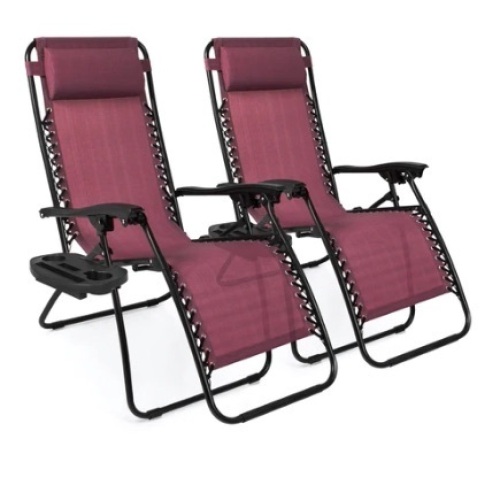 Set of 2 Adjustable Zero Gravity Patio Chair Recliners, Burgundy
