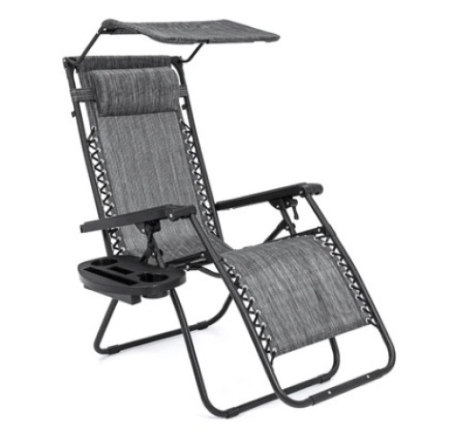 Folding Zero Gravity Recliner Patio Lounge Chair w/ Canopy, Side Tray, Gray