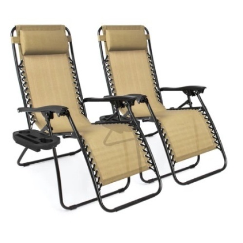 Set of 2 Adjustable Zero Gravity Patio Chair Recliners, Beige