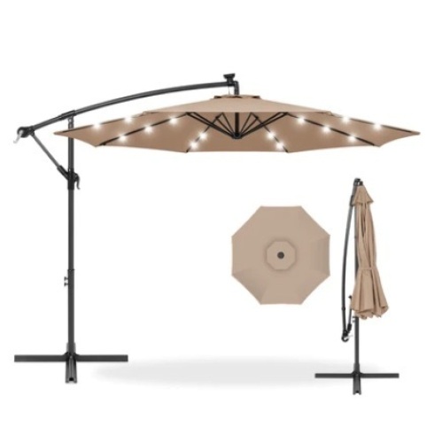 Solar LED Offset Hanging Patio Umbrella, 10ft, Tan