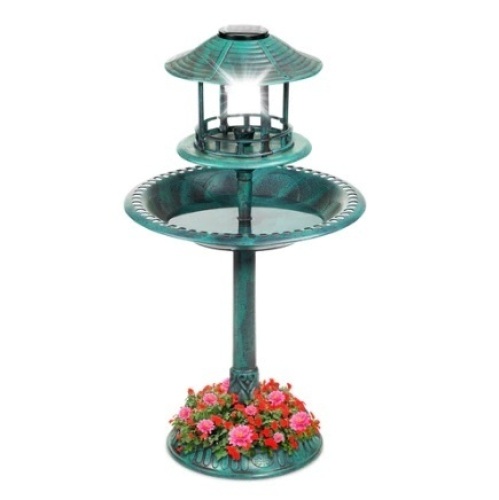 Solar Lighted Outdoor Pedestal Bird Bath, Green