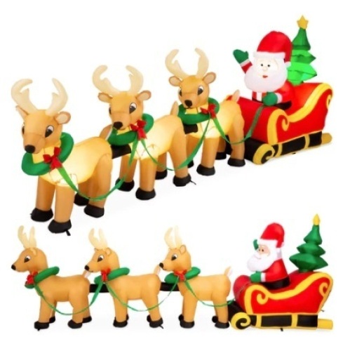 Lighted Inflatable Santa Claus & Reindeer Christmas Decoration, 9ft