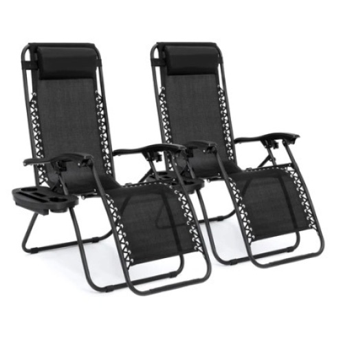 Set of 2 Adjustable Zero Gravity Patio Chair Recliners, Black