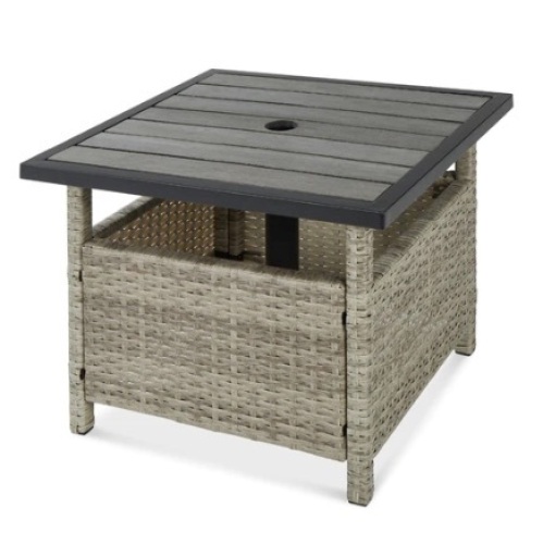 Outdoor Wicker Patio Side Table, Gray