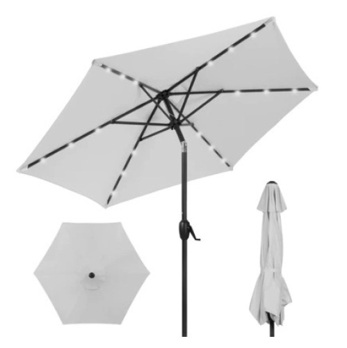 Outdoor Solar Patio Umbrella, 7.5ft, Fog Gray