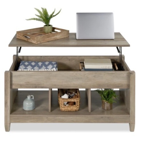 Multifunctional Lift Top Coffee Table, Gray Oak