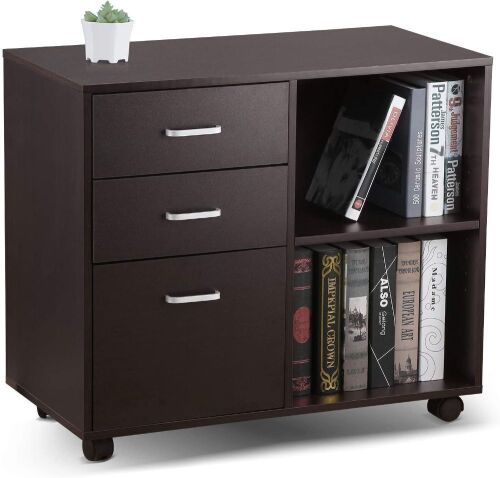 VANSPACE 3-Drawer Mobile Wood Lateral Filing Cabinet with Wheels, Printer Stand with 2 Adjustable Open Storage Shelves - Lot 263