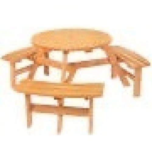 6-Person Circular Outdoor Wooden Picnic Table w/ 3 Built-In Benches - Lot 290